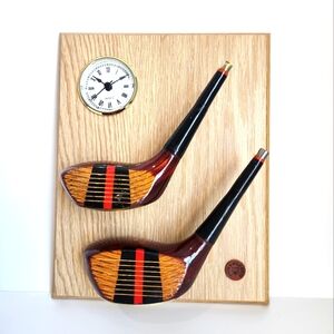 Mickey Wright Wilson Crest 2-Vintage Golf Clock Wooden Display Plaque Office